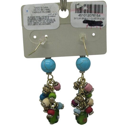 Chico's Cluster Earrings Beaded Turquoise Multi-Colored Handcrafted NWT - Picture 4 of 5